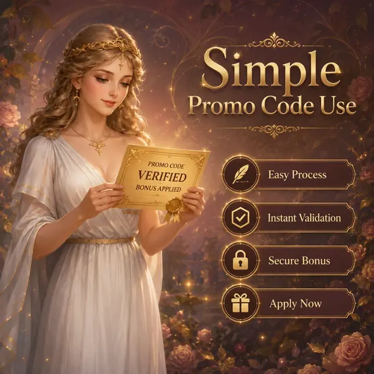 Elegante Dame hält goldenes Promo-Code-Zertifikat am Savaspin-Bonusportal