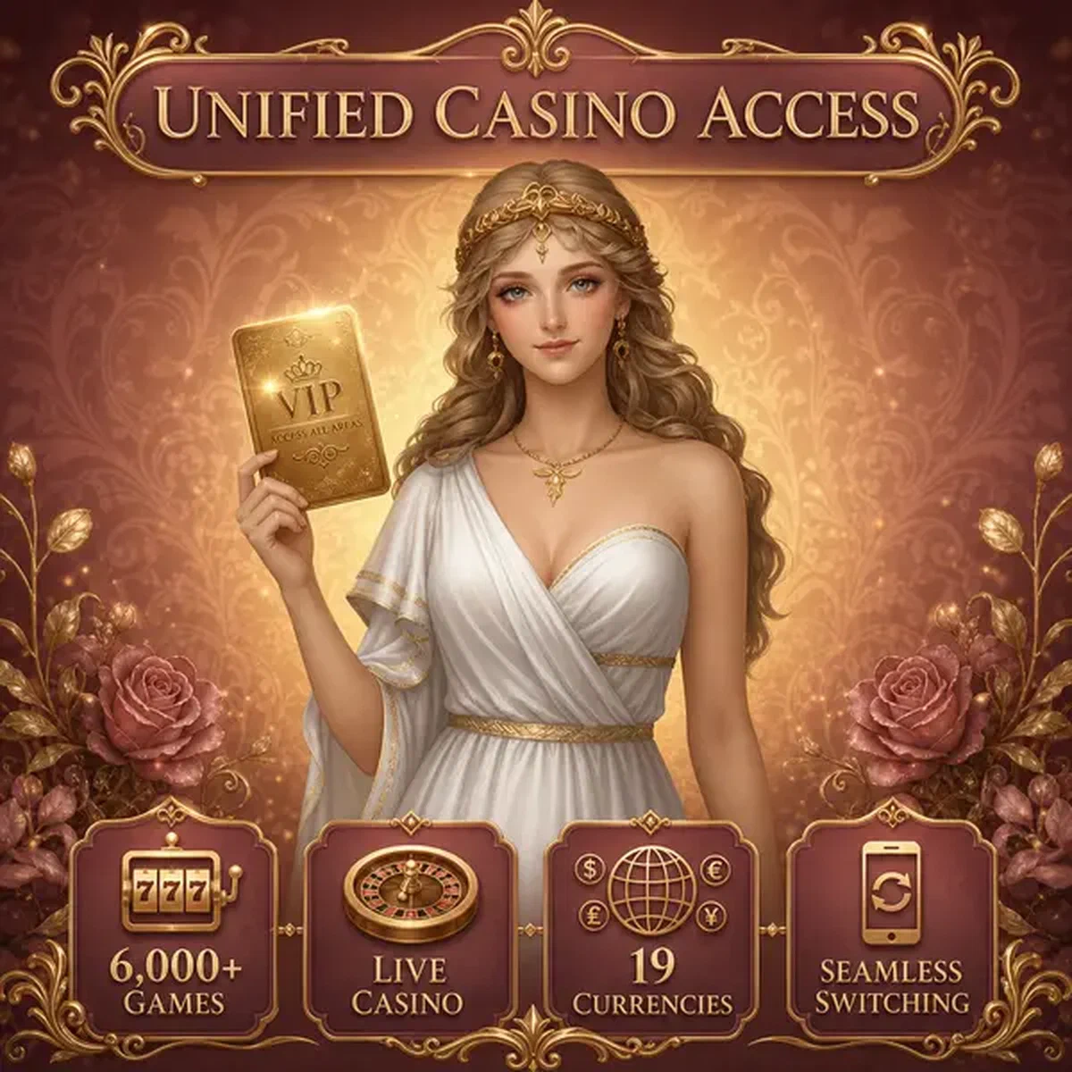 Einheitlicher Savaspin Casino Login-Zugang, VIP-Spieler hält goldene Zugangskarte in elegantem Ambiente
