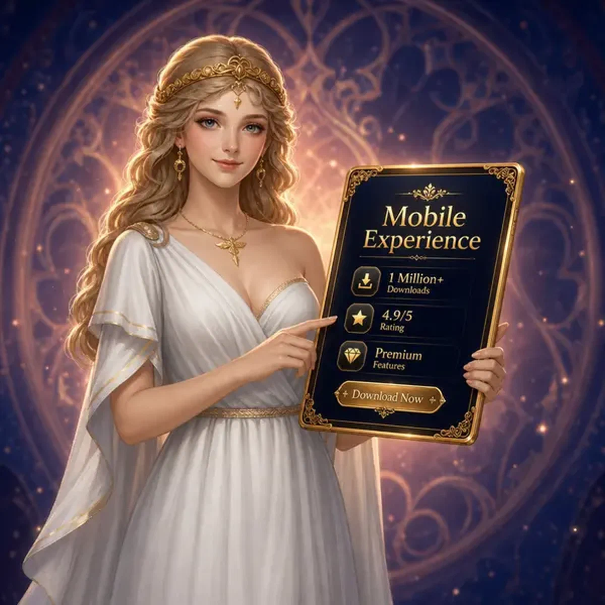 Savaspin Mobile App leuchtet auf goldenem Tablet, während VIP-Spieler Premium-Funktionen erkundet